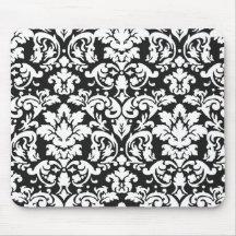 black and white damask flourish mousepad