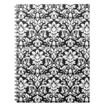 black and white damask flourish note book