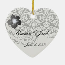 black and white damask flourish christmas tree ornament