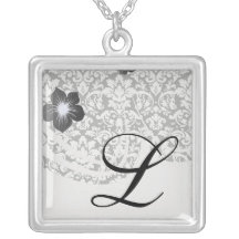 black and white damask flourish pendants