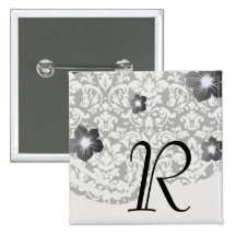 black and white damask flourish pins