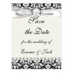 black and white damask flourish post cards