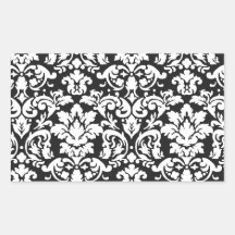 black and white damask flourish rectangle sticker