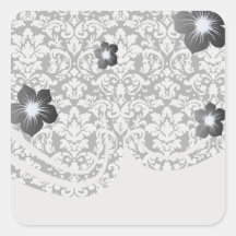 black and white damask flourish square sticker