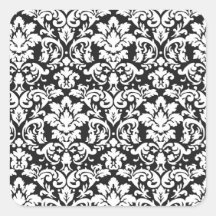 black and white damask flourish square sticker
