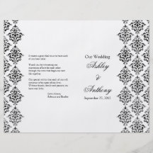 Black and White Damask Foldable Wedding Program Flyers