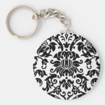 Black and White Damask Key Chain