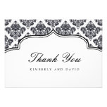Black and White Damask Label Thank You Card invitations