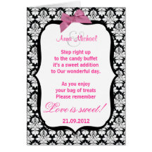 Black and White damask Love is sweet Poem Card