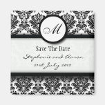 Black and White Damask Monogram Save The Date Magnet