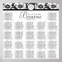 Black and White Damask Reception Seating Chart Poster