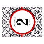 Black and White Damask Red Trim Table Number Post Card