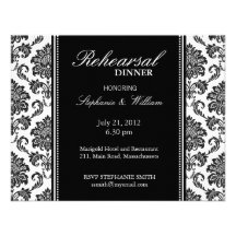 Black and White Damask Rehearsal Dinner Card Custom Invitations