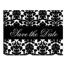 Black and White Damask Save the Date Card Postcards
