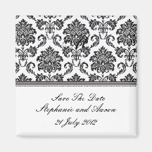 Black and White Damask Save The Date Refrigerator Magnet