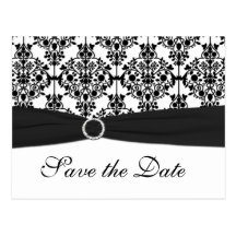 Black and White Damask Save the Date Postcard