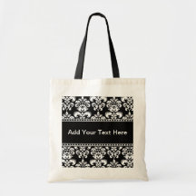 Black and White Damask Tote Bags Customisable