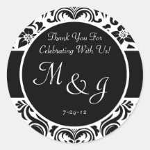Black and White Damask Wedding Favour Labels Sticker