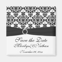 Black and White Damask Wedding Favour Magnet