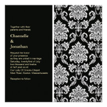 Black and White Damask Wedding Invitation