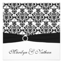 Black and White Damask Wedding Invitation