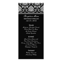 Black and White Damask Wedding Menu Rack Card