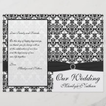 Black and White Damask Wedding Program Flyer
