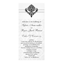 "black and white" damask Wedding program Rack Card