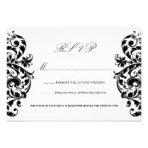 Black and White Damask Wedding RSVP Cards Personalized Invites