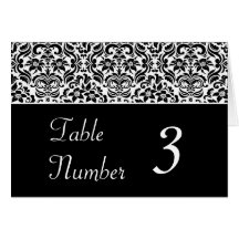 Black and White Damask Wedding Table Cards