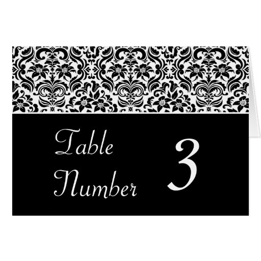 Black and White Damask Wedding Table Cards