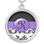 Black and White Damask with Purple Monogrammed Jewelry