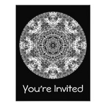 Black and White Decorative Round Pattern. Custom Invitations
