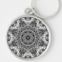 Black and White Decorative Round Pattern. Keychain