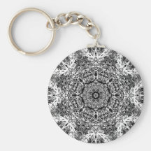 Black and White Decorative Round Pattern. Keychains