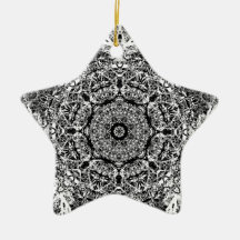 Black and White Decorative Round Pattern. Christmas Tree Ornaments