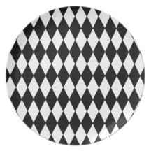 Black and White Diamond Harlequin Pattern Dinner Plates