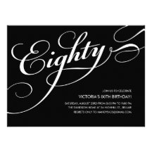 Black and White Elegant 80th Birthday Invitations