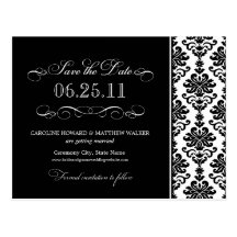Black and White Elegant Damask Save the Date Post Cards