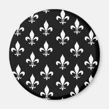 Black and White Fleur de Lis Pattern Fridge Magnets