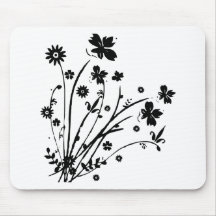 Black and White Floral Burst Mousepads