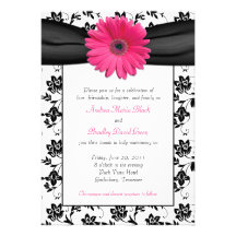 Black and White Floral Damask Wedding Invitation