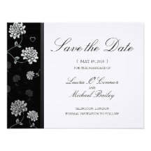 Black and White Floral Save the Date Cards Custom Announcement