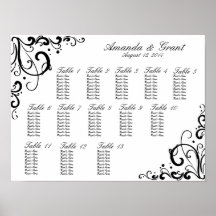 Black and White Flourish Seating Chart Print