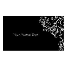 Black and White Flower Scroll Business Card Template