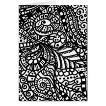Black and white handpainted doodles cards
