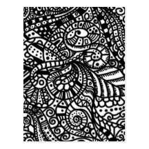 Black and white handpainted doodles post card