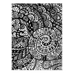 Black and white handpainted doodles postcards