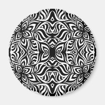 Black and White Ink Fractal Flowers Refrigerator Magnets