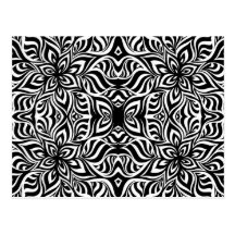Black and White Ink Fractal Flowers Post Cards